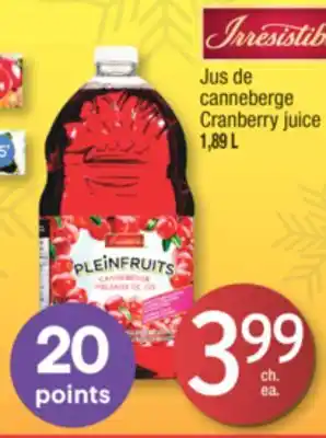 Jean Coutu Irresistibles cranberry juice offer