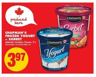 No Frills Chapman's Frozen Yogurt or Sorbet offer