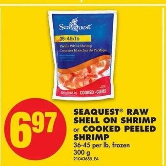 No Frills Seaquest Raw Shell on Shrimp or Cooked Peeled Shrimp offer