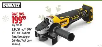 Canadian Tire Dewalt 20v 41⁄2˝ xr cordless brushless angle grinder offer