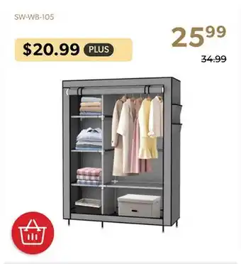 Shopper+ Non-woven fabric closet wardrobe with large hanging zone and side pockets - sortwise - length 105cm offer