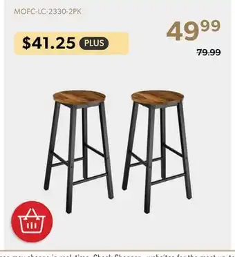 Shopper+ Set of 2 industrial bar stools with rustic board & metal frame offer