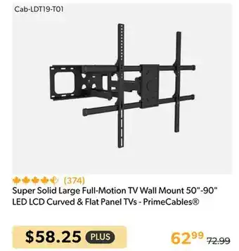 Shopper+ Super solid large full-motion tv wall mount 50-90 led lcd curved & flat panel tvs - primecables offer
