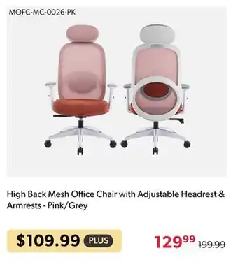 Shopper+ High back mesh office chair with adjustable headrest & armrests - pink/grey offer