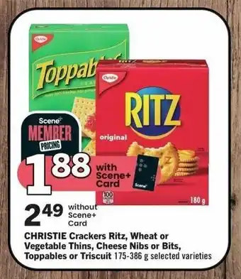 IGA CHRISTIE Crackers Ritz, Wheat or Vegetable Thins, Cheese Nibs or Bits, Toppables or Triscuit 175-386g selected varieties offer