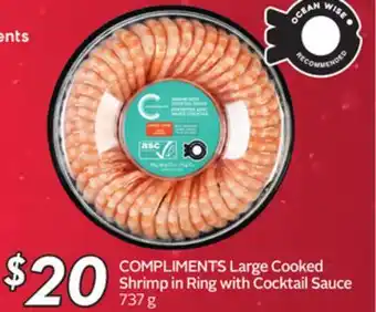 Sobeys Compliments large cooked shrimp in ring with cocktail sauce offer