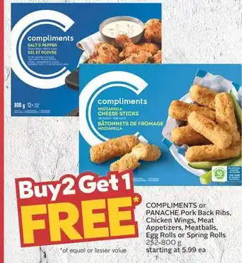 Sobeys Pork back ribs, chicken wings, meat appetizers, meatballs, egg rolls or spring rolls offer