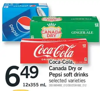 Fortinos Coca -, or canada dry or pepsi soft drinks offer