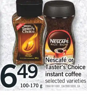 Fortinos Nescafé or taster's choice instant coffee offer