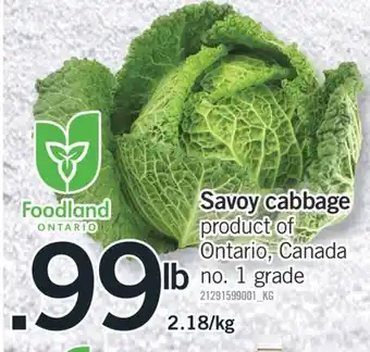 Fortinos Savoy cabbage offer