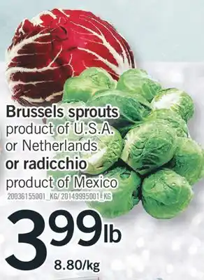 Fortinos Brussels sprouts product of u.s.a. or netherlands or radicchio product of mexico offer