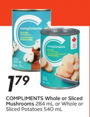 Sobeys Compliments whole or sliced mushrooms offer