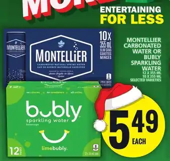 Food Basics Montellier carbonated water or bubly sparkling water offer