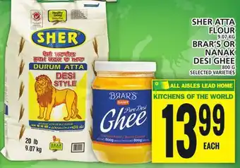 Food Basics Sher atta flour or brar's or nanak desi ghee offer