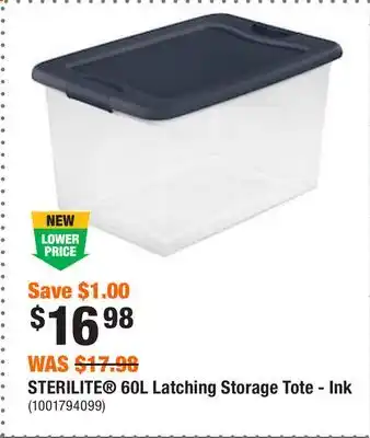 Home Depot Sterilite 60l latching storage tote - ink offer