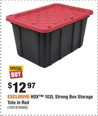 Home Depot Exclusive hdx 102l strong box storage tote in red offer
