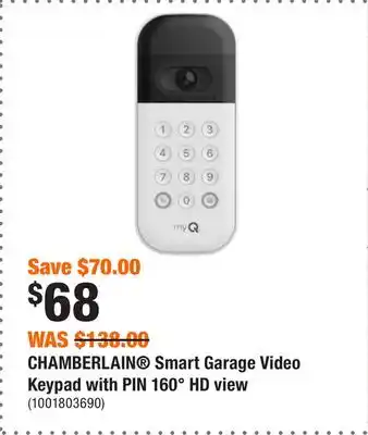 Home Depot Chamberlain smart garage video keypad with pin 160° hd view offer