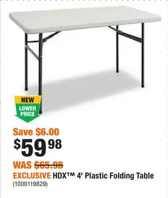 Home Depot Exclusive hdx 4' plastic folding table offer