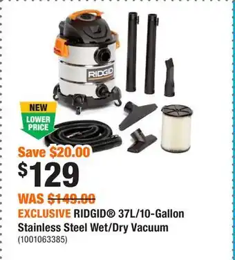 Home Depot Exclusive ridgid 37l/10-gallon stainless steel wet/dry vacuum offer