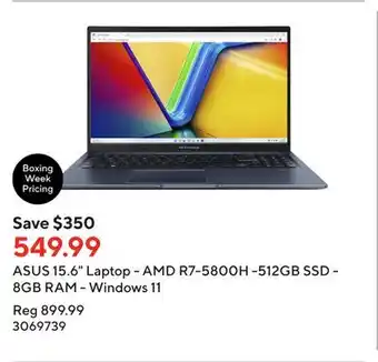 Staples Asus 15.6 laptop - amd r7-5800h -512gb ssd - 8gb ram - windows 11 offer