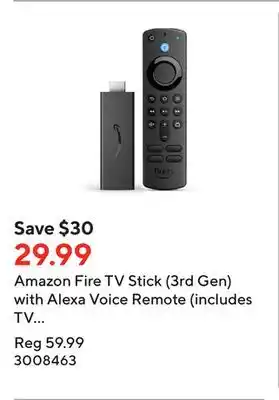 Staples Amazon fire tv stick (3rd gen) with alexa voice remote (includes tv controls) offer