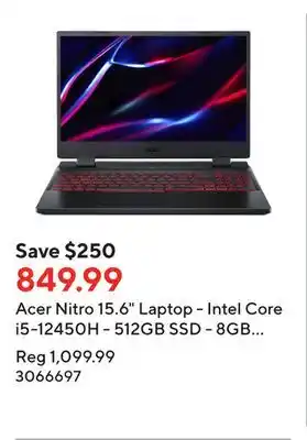 Staples Acer nitro 15.6 laptop - intel core i5-12450h - 512gb ssd - 8gb ram - windows 11 - black offer