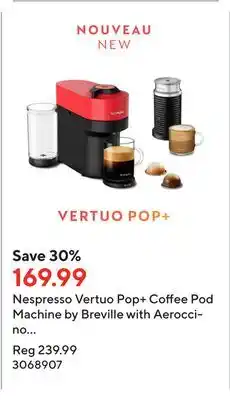 Staples Nespresso vertuo pop+ coffee pod machine by breville with aeroccino - spicy red offer