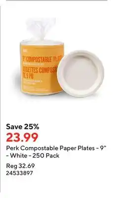 Staples Perk compostable paper plates - 9 - white - 250 pack offer