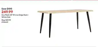 Staples Gry mattr 65w live edge desk - white oak offer