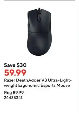 Staples Razer deathadder v3 ultra-lightweight ergonomic esports mouse offer