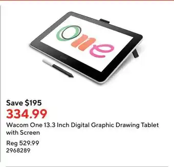 Staples Wacom one 13.3 inch digital graphic drawing tablet with screen offer