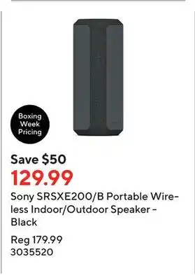 Staples Sony srsxe200/b portable wireless indoor/outdoor speaker - black offer