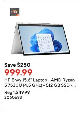 Staples Hp envy 15.6 laptop - amd ryzen 5 7530u (4.5 ghz) - 512 gb ssd - 16gb ram - windows 11 home offer