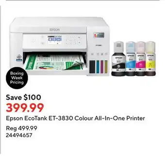 Staples Epson ecotank et-3830 colour all-in-one printer offer