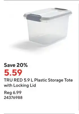 Staples Tru red 5.9 l plastic storage tote with locking lid offer
