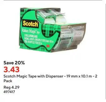 Staples Scotch magic tape with dispenser - 19 mm x 10.1 m - 2 pack offer