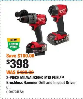 Home Depot 2-piece milwaukee m18 fuel brushless hammer drill and impact driver combo kit offer