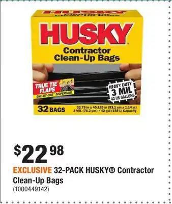 Home Depot Exclusive 32-pack husky contractor clean-up bags offer