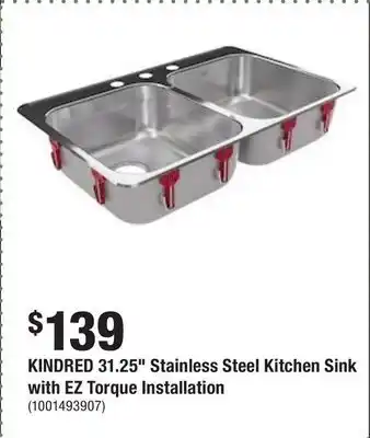 Home Depot Kindred 31.25 stainless steel kitchen sink with ez torque installation offer