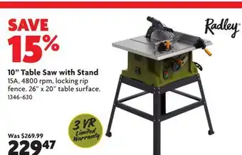 Home Hardware 10 table saw with stand offer
