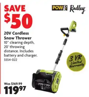 Home Hardware 20v cordless snow thrower offer