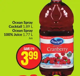 FreshCo Ocean spray cocktail 1.89 l ocean spray 100% juice 1.77 l offer