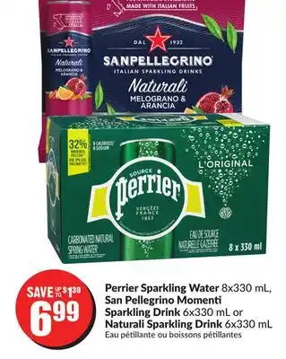 FreshCo Perrier sparkling water 8x330 ml, san pellegrino momenti sparkling drink 6x330 ml or naturali sparkling drink 6x330 ml offer