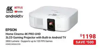 Visions Electronics Epson home cinema 4k pro-uhd 3lcd gaming projector with built-in android tv offer