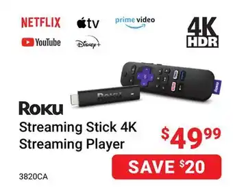 Visions Electronics Roku streaming stick 4k streaming player offer