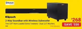 Visions Electronics Klipsch 2-way soundbar with wireless subwoofer offer