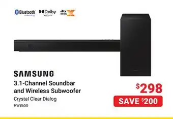 Visions Electronics Samsung 3.1-channel soundbar and wireless subwoofer offer