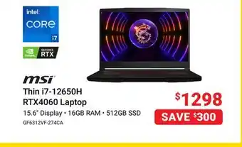 Visions Electronics Msi thin i7-12650h rtx4060 laptop offer