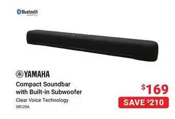 Visions Electronics Yamaha compact soundbar with built-in subwoofer offer