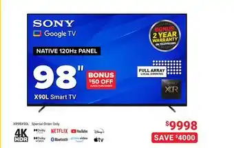 Visions Electronics Sony 98 native 120hz panel x90l smart tv offer